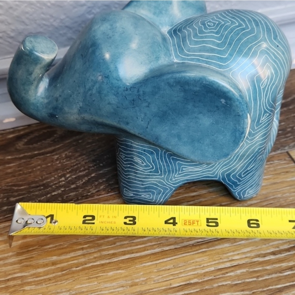 Afrikiko Soapstone Elephant Teal Blue Green White Abstract Circles - Picture 13 of 15